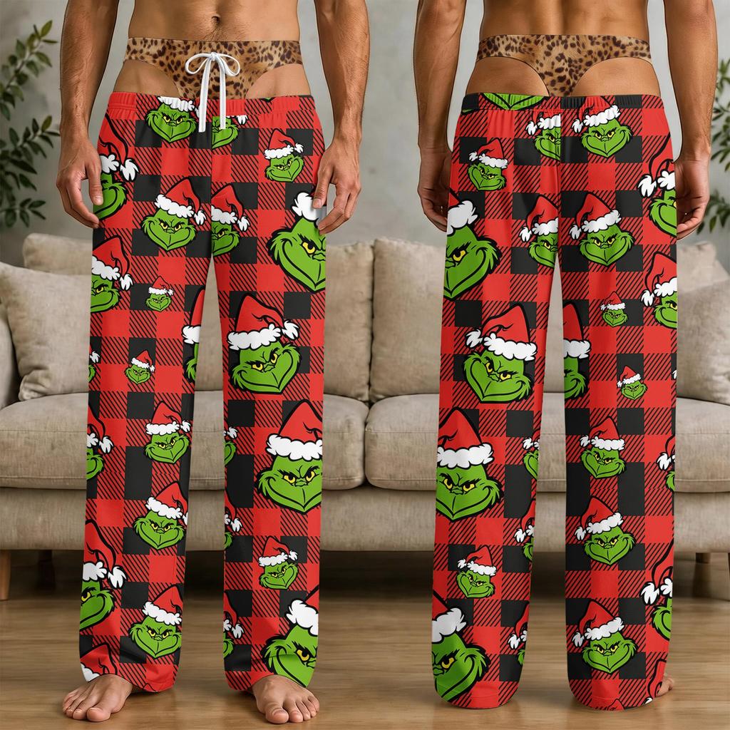Men's Funny Christmas Print Pants with Pockets, Knit Casual Sleep Pants for Home