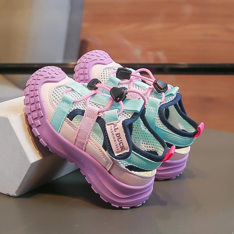 Summer Girls Beach Sandals Mesh Breathable Children s Sports Shoes Soft Bottom Preschool Children s Beach Sandals 23 фиолетовый