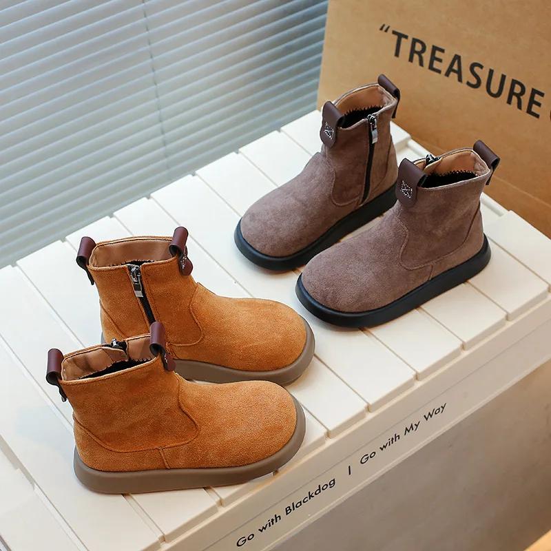 Autumn Winter Boys Girls Casual Boots British Style Children Casual Shoes Kids Anti-Slippery Outdoor Student Boots Size 23-36