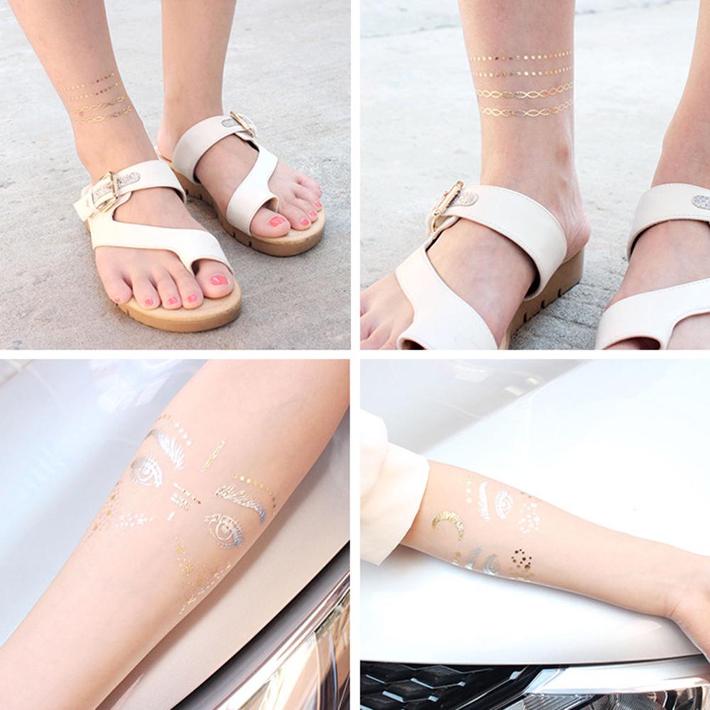 Life Beauty 2Pcs Waterproof Glitter Tattoo Metallic Gold Shiny Sticker Temporary Body Art