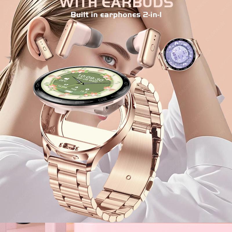 2025 New TWS Smartwatch Earphone 2 In 1 Women Watches with Earbuds Strong Sound Effects Music Lover Waterproof Ladies Smartwatch