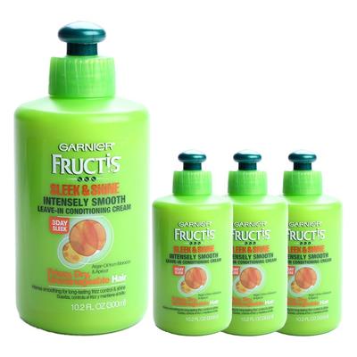 Garnier Fructis Sleek & Shine Crema condizionante senza risciacquo intensamente lisciante, 300 ml, 4 pezzi