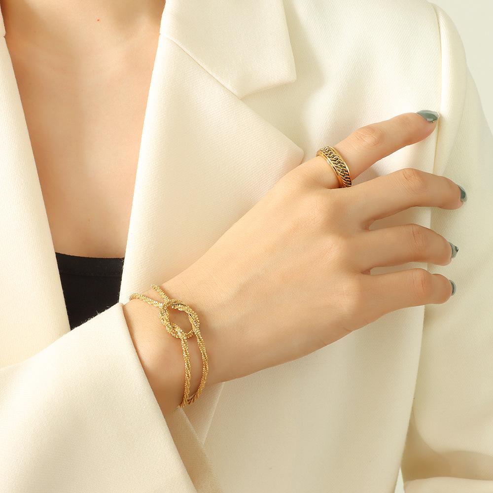 Korean Geometric Cross-Knot Titanium Bracelet, Gold Plated, Women s Niche Design, Colorfast Jewelry