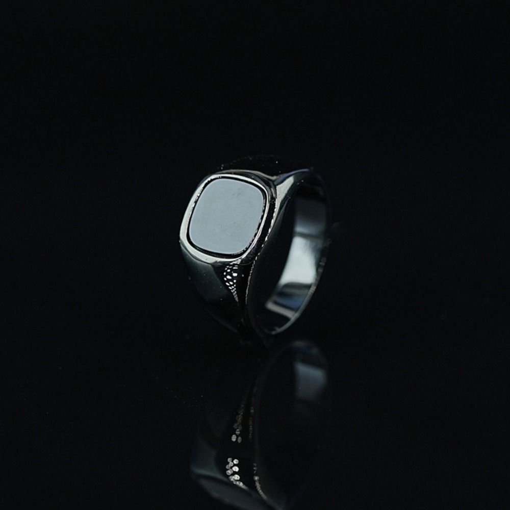 Black Retro Black Rings Jewelry Glass Stone Rings High-end Black Stone Square Ring Funerals