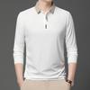 Polo de Manga Comprida Masculino de Primavera Gola Virada Cor Sólida Respirável Confortável Camisetas Casuais com Botões T-shirt Masculina