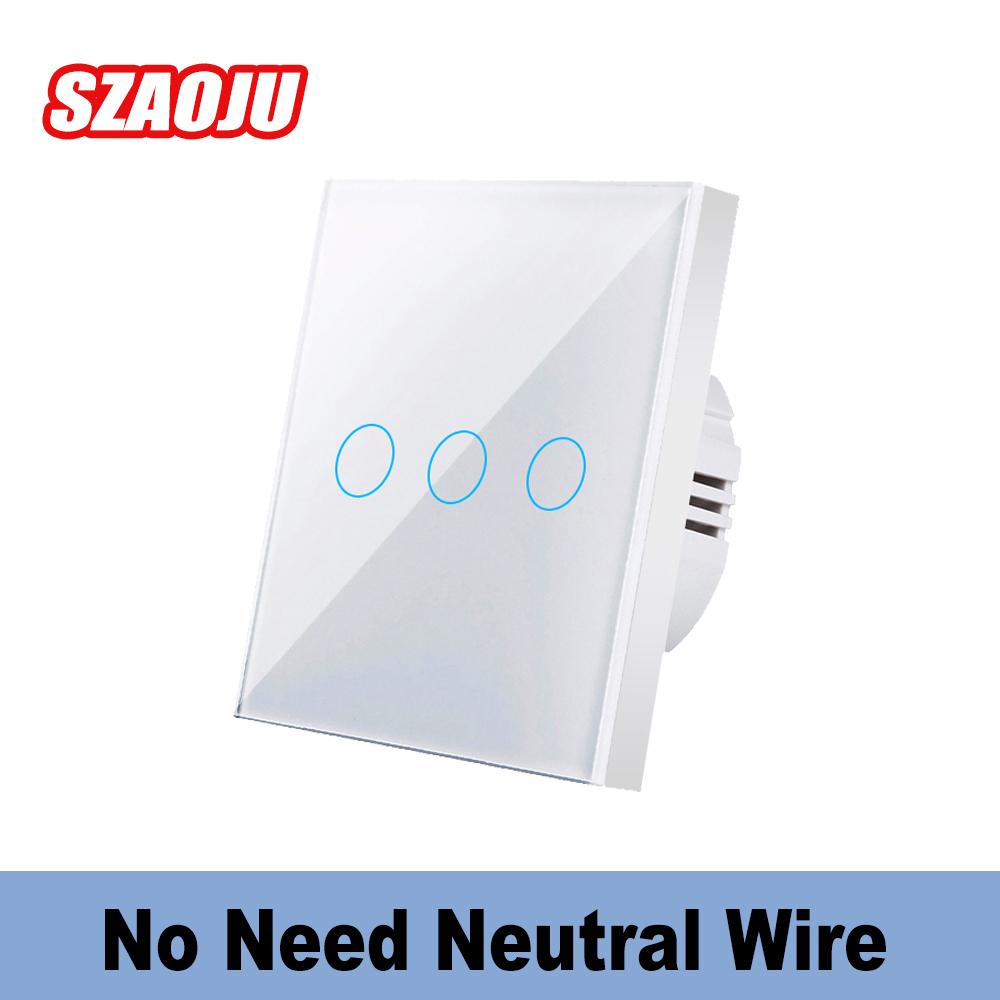 Szaoju EU Touch Switch AC100-240V Led Backlight Panel Tempered Crystal Glass Wall Light Sensory Switches 1/2/3 Gang
