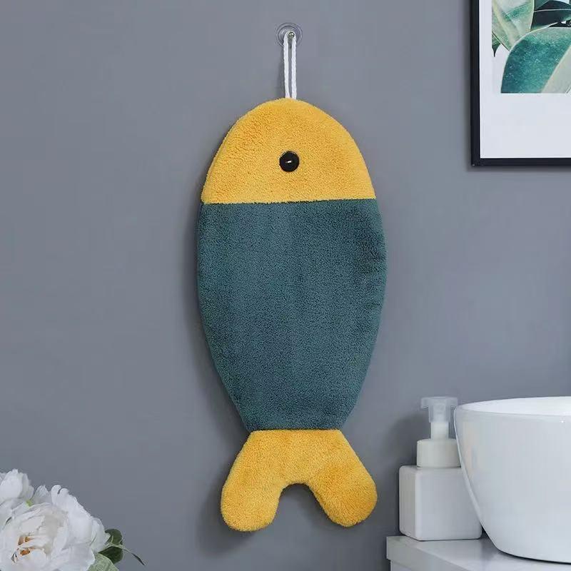 

1/3Pcs Soft And Absorbent Coral Fleece Hanging Design Towel Cute Fish-Shaped Hand Towels With Striped Patterns For Bathroom A1