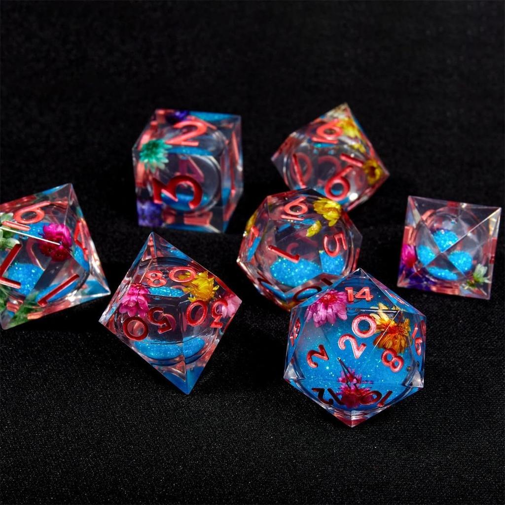 Resin Dice Set Luminous Sand, Dragon and Dungeon Polyhedral Dice, Punk Style Role-Play RPG Explorer MTG Pioneer Game DND Dice Set