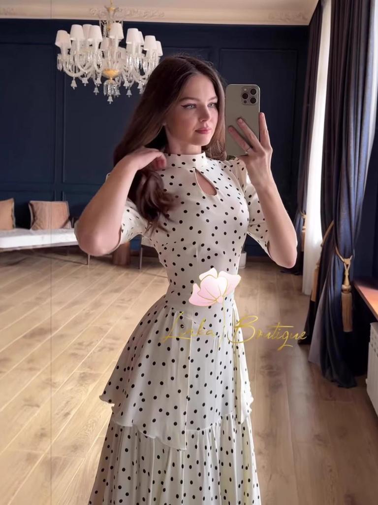 2025 Spring French Retro Polka Dot Short Sleeve Elegant Long Dress