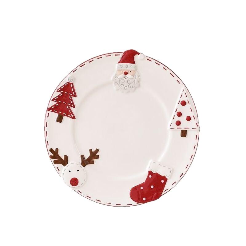 Embossed Christmas Santa Ceramic Dinner Plate
