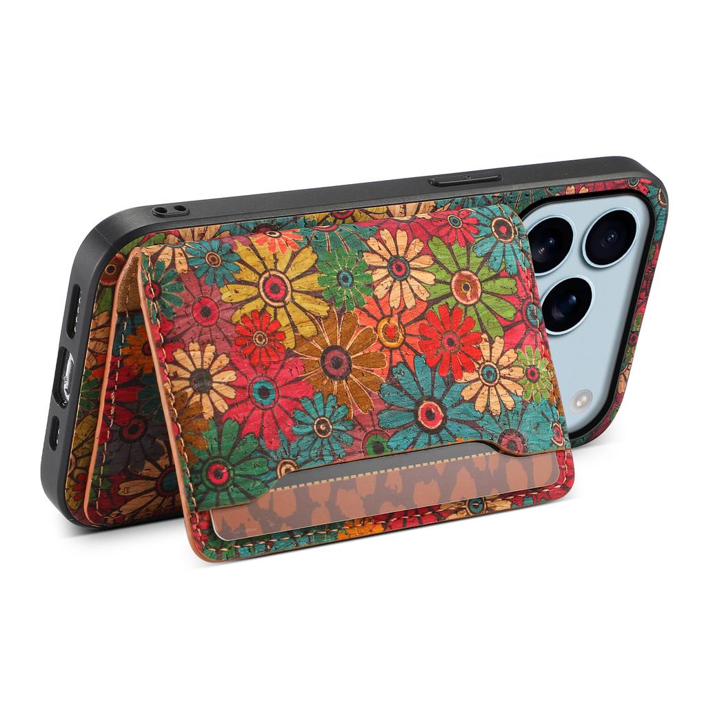 For iPhone 17 Pro Case Flower Print Leather + PC + TPU Cover with Card Holder Kickstand