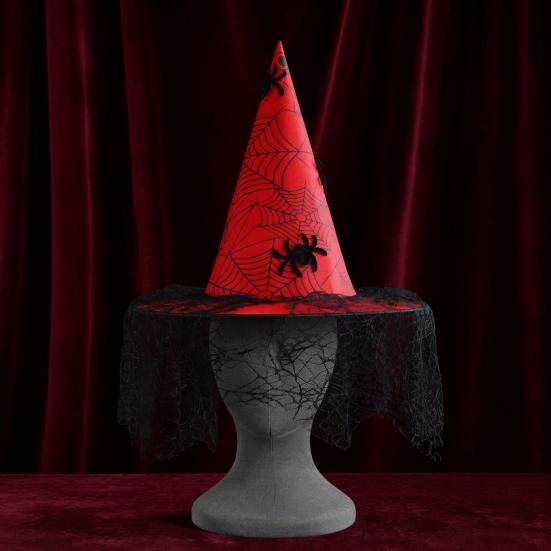 Creative Halloween Night Headgear Witch Hat, with Lace Mesh And Simulated Spiders, Gothic Decorative Spider Web Hat Style Costume Accessory,