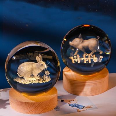 Zodiac Crystal Ball with LED Lighting Sphere Stand Holder Laser Engraving Glass Ball Decoration