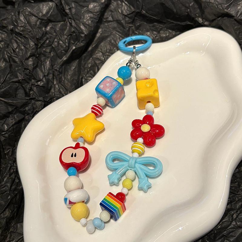Style Cute Red Flower Beaded Phone Lanyard For Girls And Women