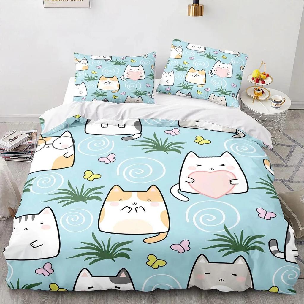 Cartoon Animal Cat Quilt Cover 3D Printed Large Print Double Size Quilt Cover Bedding Set Single Set for Boys and Girls Adult