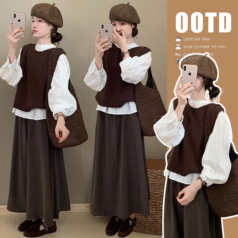 

Maternity Layered Knit Vest 3-Piece Set - Autumn/Winter Korean Style Trendy Sleeveless Women s Casual Top L