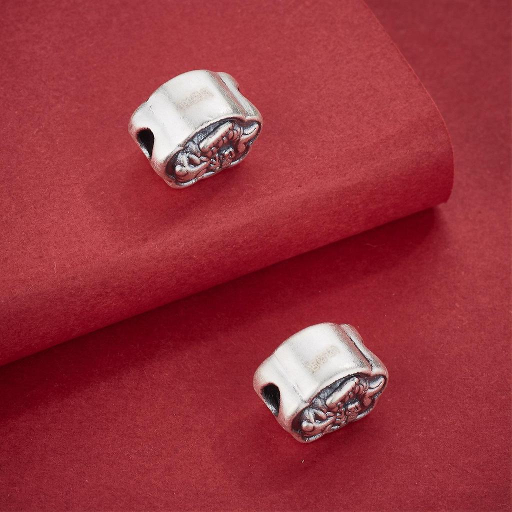 Sterling Silver 999 Koi Fish Luck Charm Spacer Bead for DIY Bracelets - Abundance Copper Coin Design.