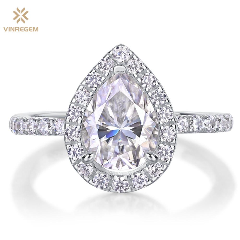 

Vinregem, 100% серебро 925 пробы, огранка груша, 7*9 мм, 1,5 карата, 3EX VVS1, цвет D, настоящий муассанит, бриллиантовое кольцо для женщин, свадебные, помолвочные ювелирные изделия, подарки US 5 белый