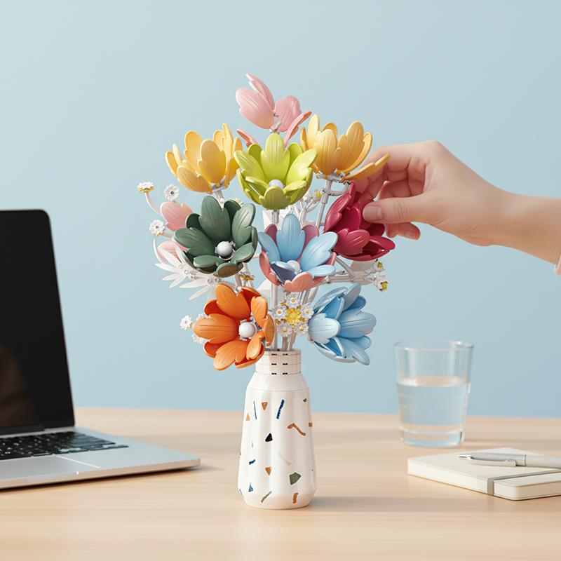 Lotus & Magnolia Bouquet Building Block Everlasting Flower Living Room Decoration Toy MOC Valentine's Day and Christmas Gift