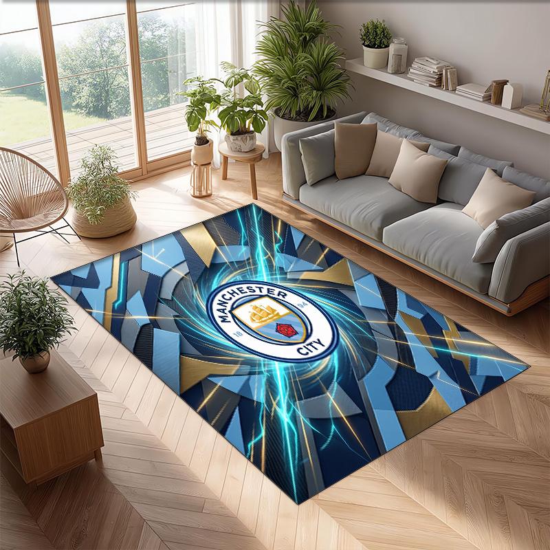 Manchester City Printed Flannel Area Rug Non Slip Soft Polyester Floor Carpet Indoor Decor Mat for Bedroom Living Room Sofa