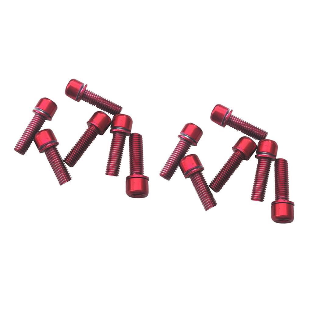 Set of 12, Cycling Bike Screws M5 x 18 Steel Disc Brake Caliper Bolts - Red
