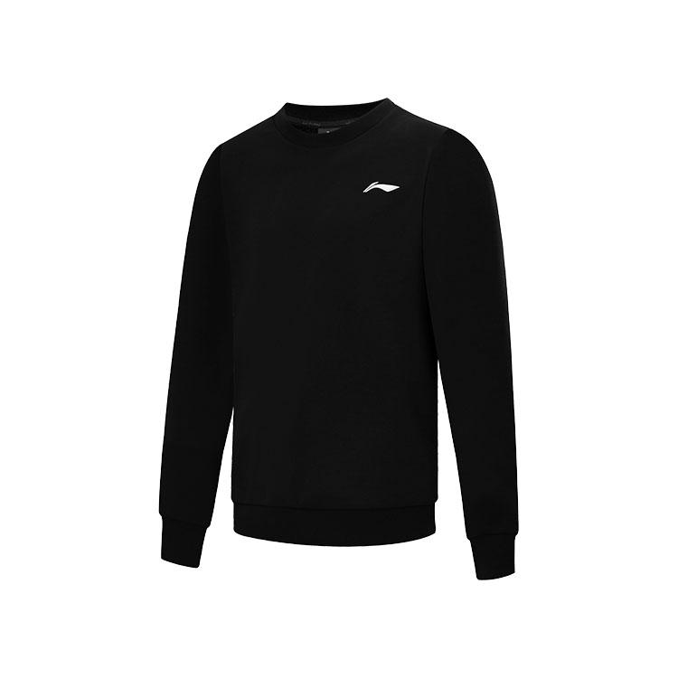 Li Ning Solid Color Loose Fit Drop Shoulder Pullover Long Sleeve Sweatshirt Unisex sweatshirt Black AWDUG77-1