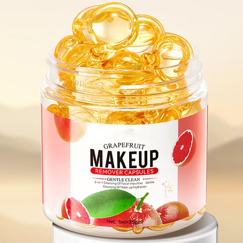 Grapefruit Makeup Remover Capsules 35pcs – Gentle, Travel-Sized & Effortless Cleansing 1pack