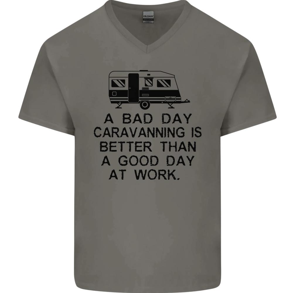 A Bad Day Caravanning Caravan Funny Mens VNeck Cotton T-shirt L