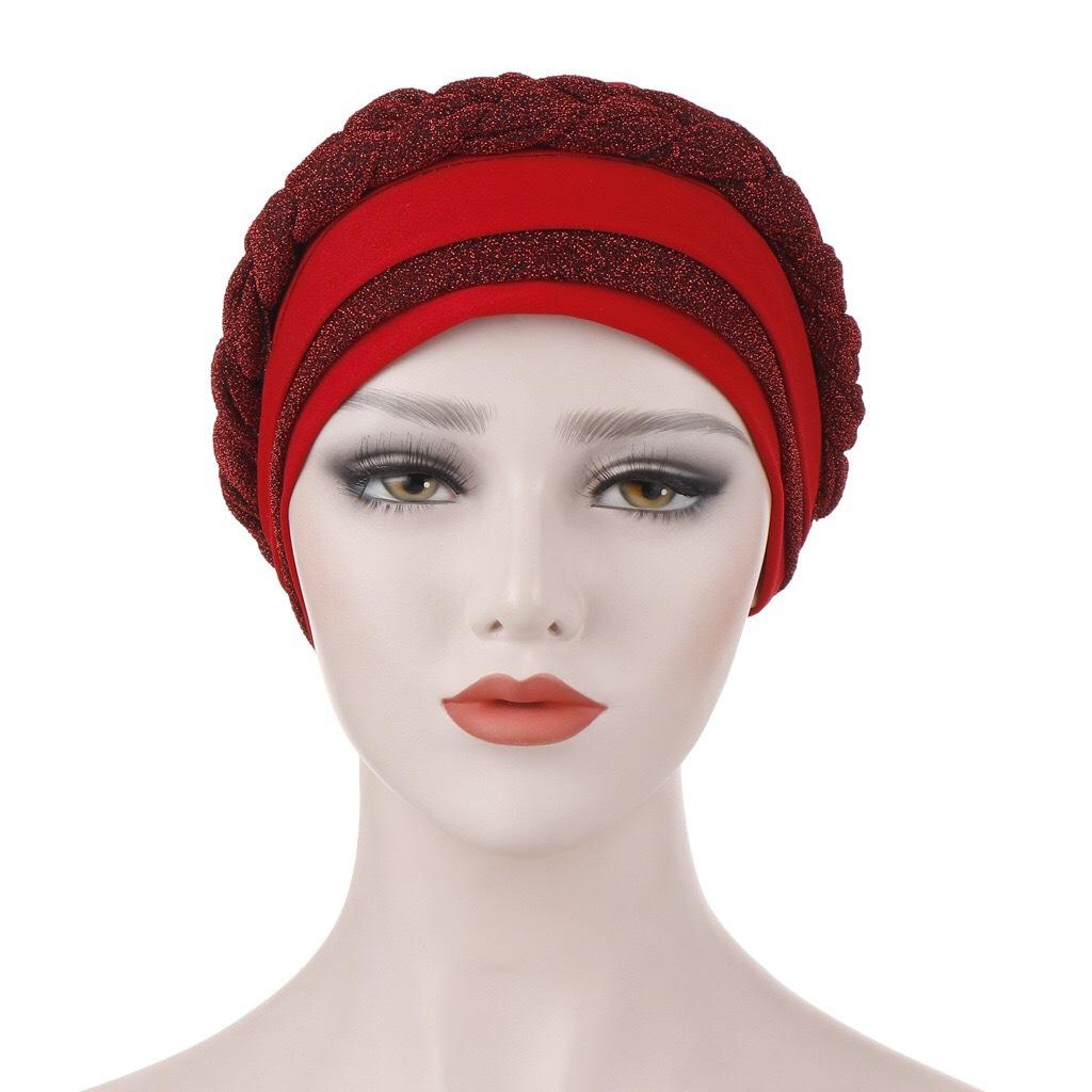 Glitter Pleated Turban Cap for Women Head Wraps Muslim Headscarf Hat Turbante Mujer African Headpiece