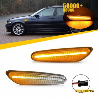 2pcs Dynamic LED Side Marker Signal Light Clear For 07/2003-05/2010 BMW 5 Series