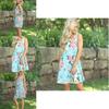 Sexy Summer Dress Loose Womans Fashion Casual Floral Print Sleeveless Dress In Bright Blue