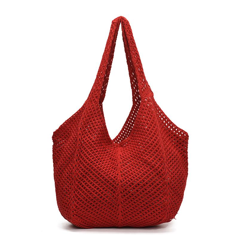 2025 New Niche Design Literary Lazy Wind Hollow Knitted Tote Bag Large Capacity Casual Versatile Shoulder Bag
