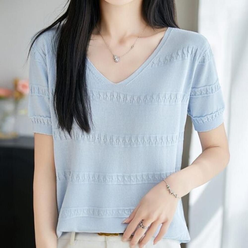 NaVaVa Women Cool Basic V Neck Short sleeVe Knit Top Nk3668