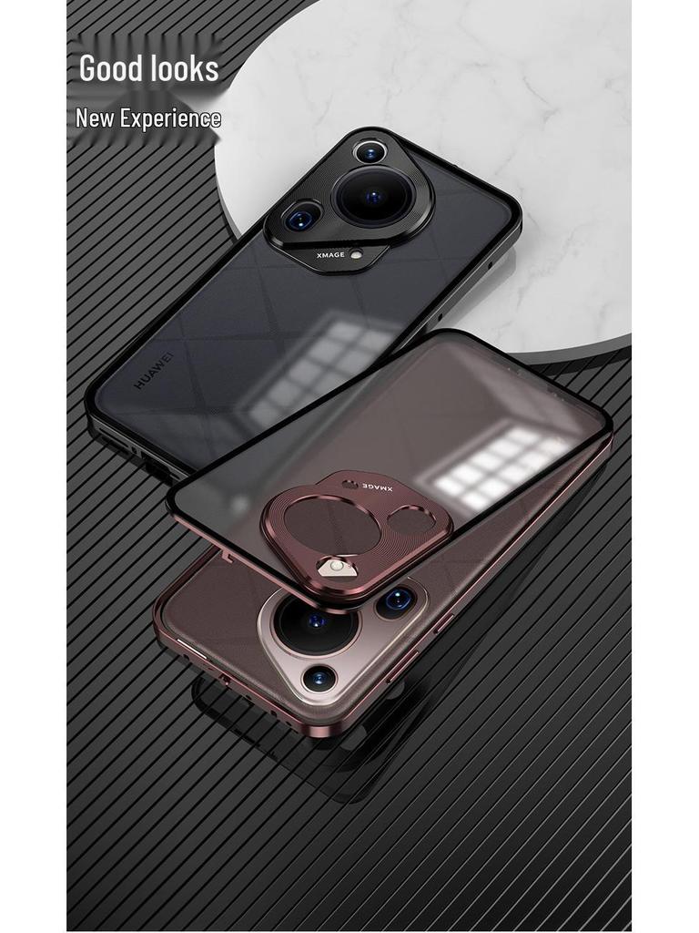 Huawei Pura70 Pro Metal Frame Frosted Snap-Button P60 Back Panel Phone Case for P80 Ultra