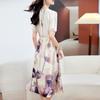 Elastic Satin Silk Dress Medium and Long Mulberry Silk Short-sleeved Belt Skirt Women