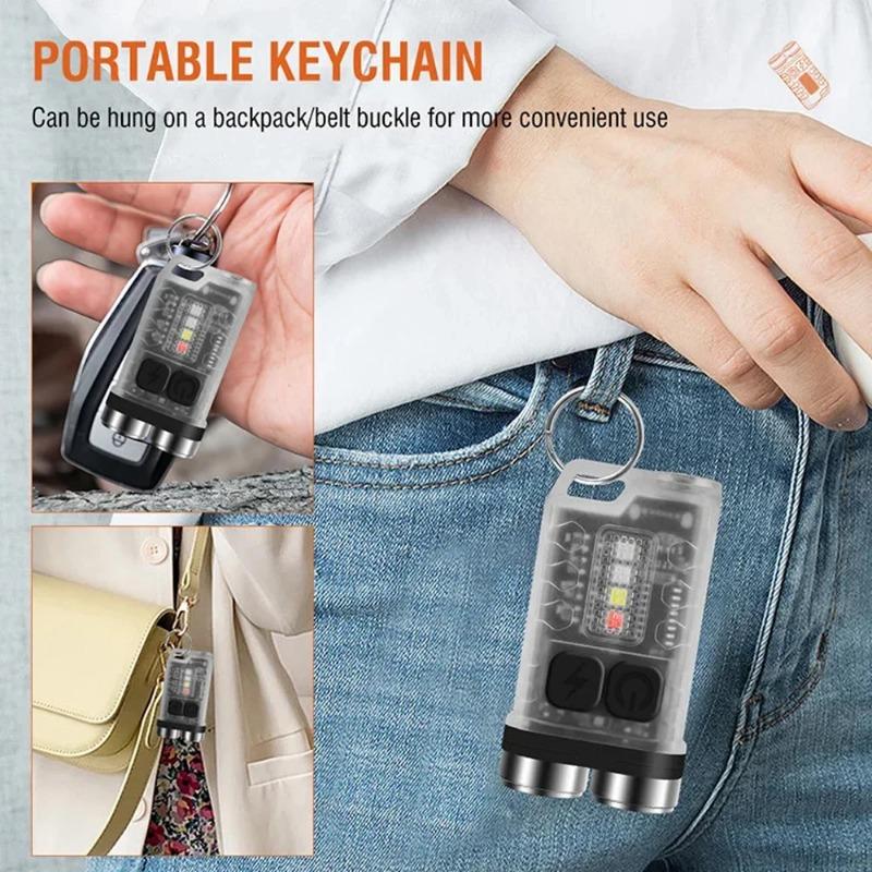 V3 Powerful EDC LED Keychain Flashlight 1000LM Mini Portable Work Light Type-C Rechargeable Torch Camping Fishing Pocket Lantern