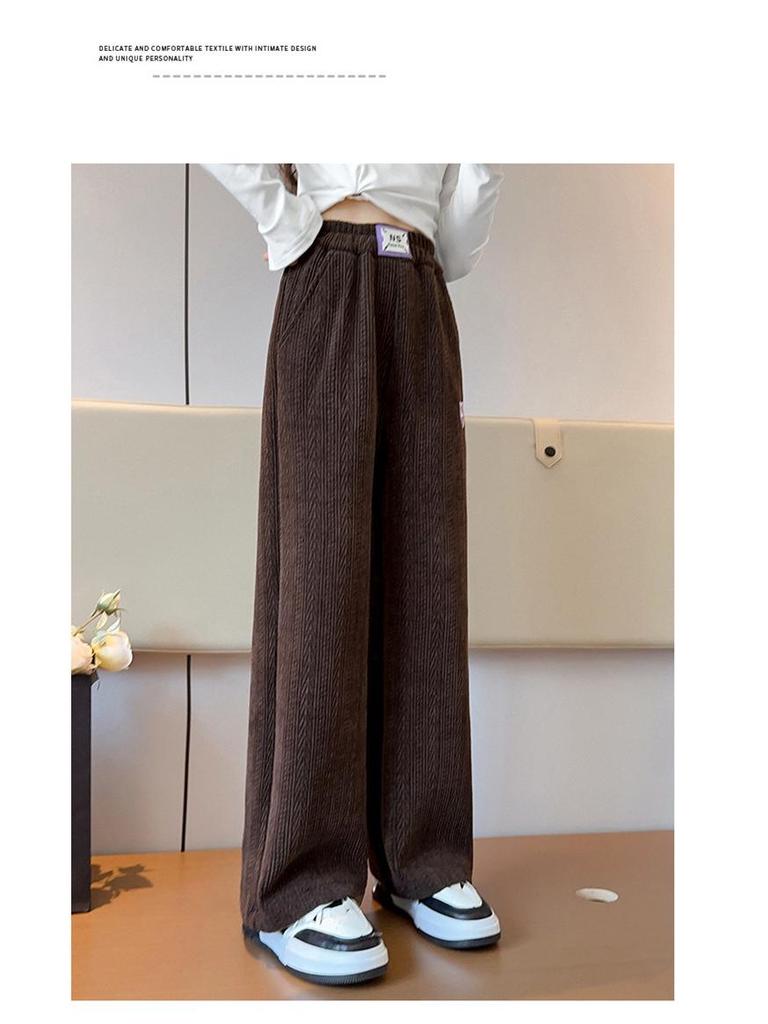 Girls' 2025 Autumn/Winter Fashionable Fleece-Lined Wide-Leg Pants