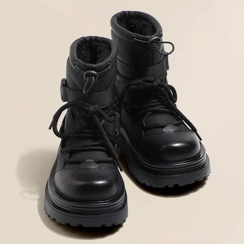 

Зимние ботинки женские кожаные на платформе 2024 года, новые осенне-зимние ботинки с начесом, утолщенные, северо-восточные, большие, хлопковые, водонепроницаемые, короткие ботинки Martin 35