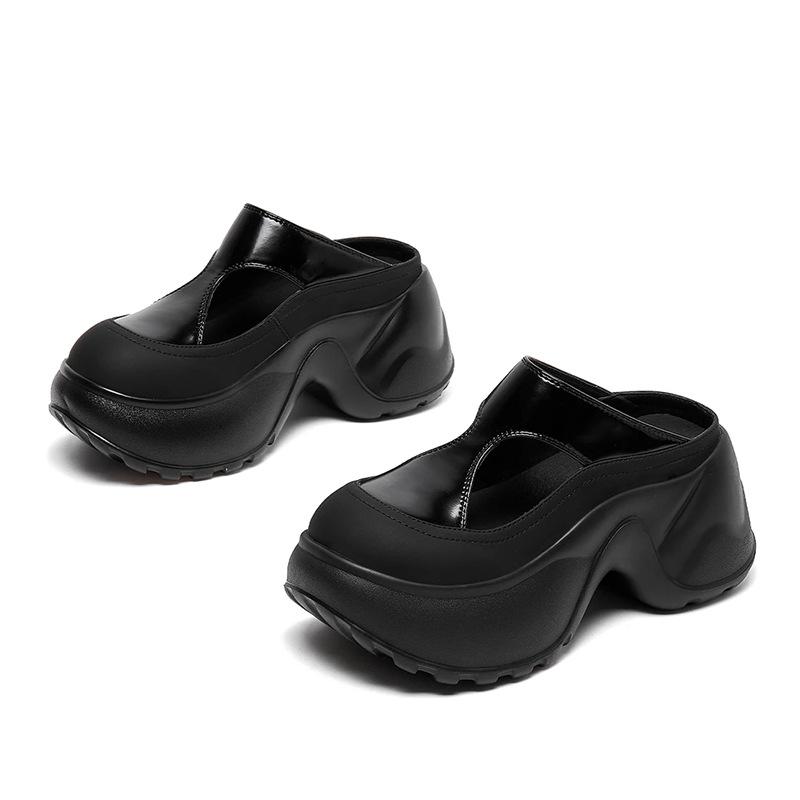 

Кожаная сумка голова тапочки женские 2025 лето новые толстоподошвенные маффины универсальные сандалии женская одежда повседневная мода полушлепки 40 чёрный