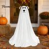 Chien fantôme lumineux pour patio, décoration d'Halloween éclairée, figurine autonome mignonne et effrayante à piles avec télécommande et guirlande lumineuse pour porte d'entrée,