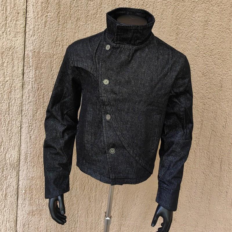 Ανδρικό Τζιν Μπουφάν Βαμβακερό Slim Fit Casual με Όρθιο Γιακά και Φερμουάρ Εξωτερικό Ρούχο Streetwear