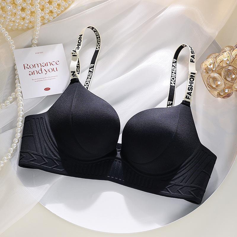

Spring and no steel ring smooth surface seamless underwear fashion letter shoulder strap small chest gathering dopamine bra xl 38/85ab [push up to make it look bigger] чорний