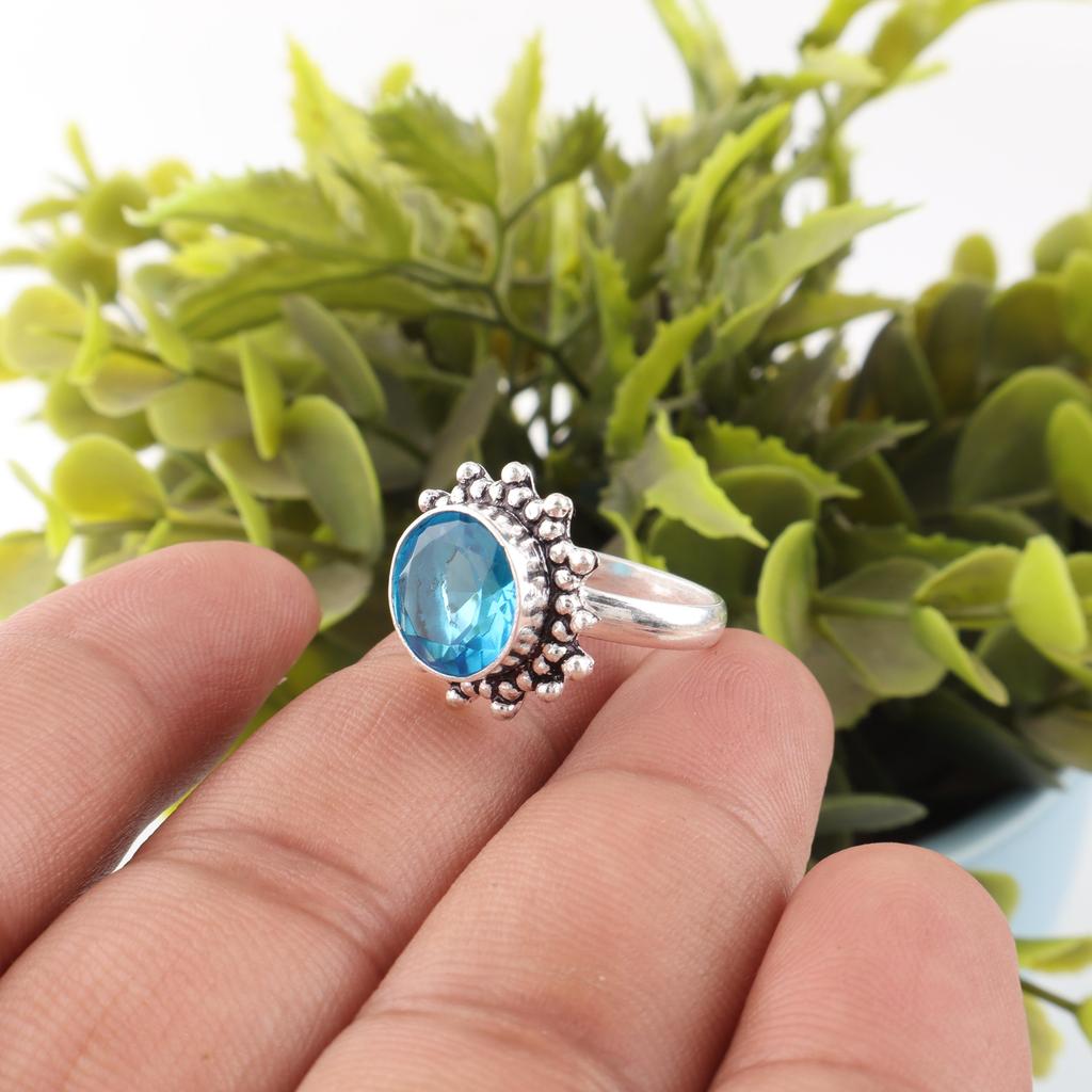 Swiss Blue Topaz Gemstone Jewelry, 925 Solid Sterling Silver Ring, Handmade Silver Ring, Amazing Swiss Blue Topaz Ring For Women