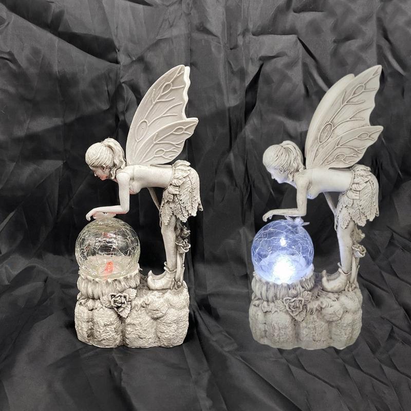 Angel Garden Figurine Outdoor Garden Statue Fairy Garden Figurine with LED Solar Light for Garden Lawn Yard Decoration