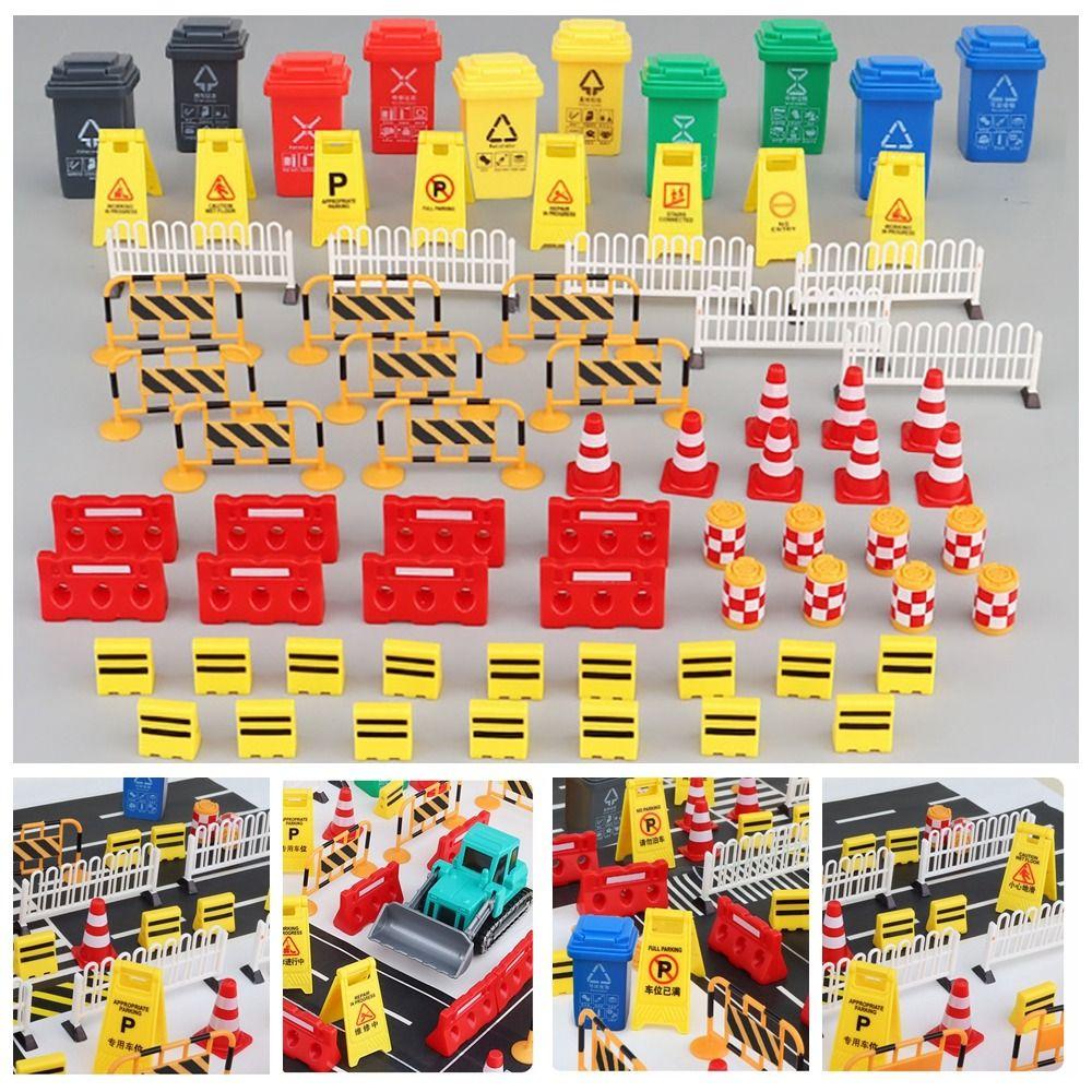 Early Teaching Kids Cognition Street Scene Model Mini Traffic Cones Road Block Fences Road Signs