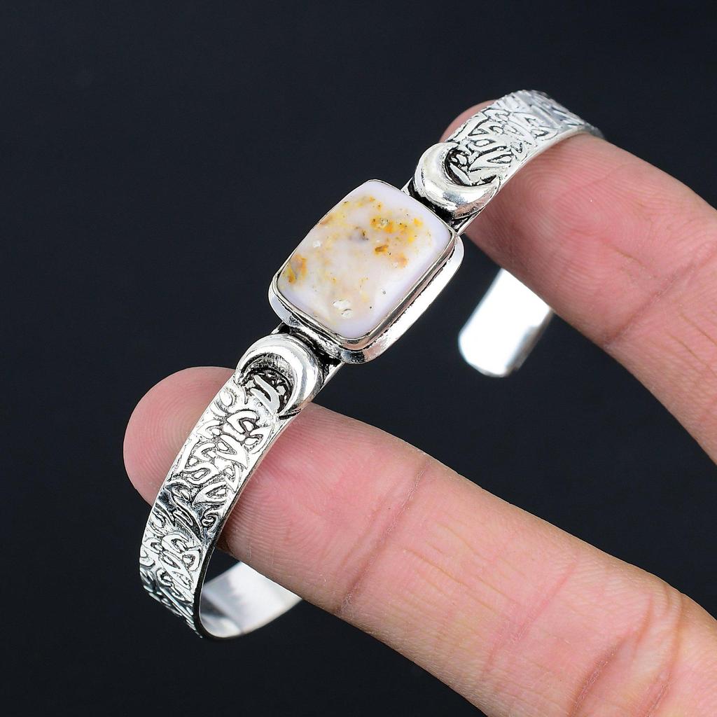 Prezent Dla Niej Srebro Próby 925 Naturalny Różowy Opal Bransoletka Półksiężyc Regulowana