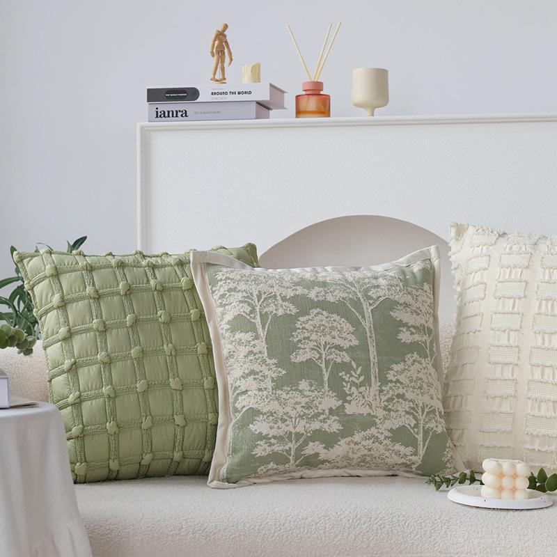 Ins Cream Style Pillow Green Cushion Pillow Cover Living Room Sofa Model Room Bay Window Cushion Does Not Contain Core