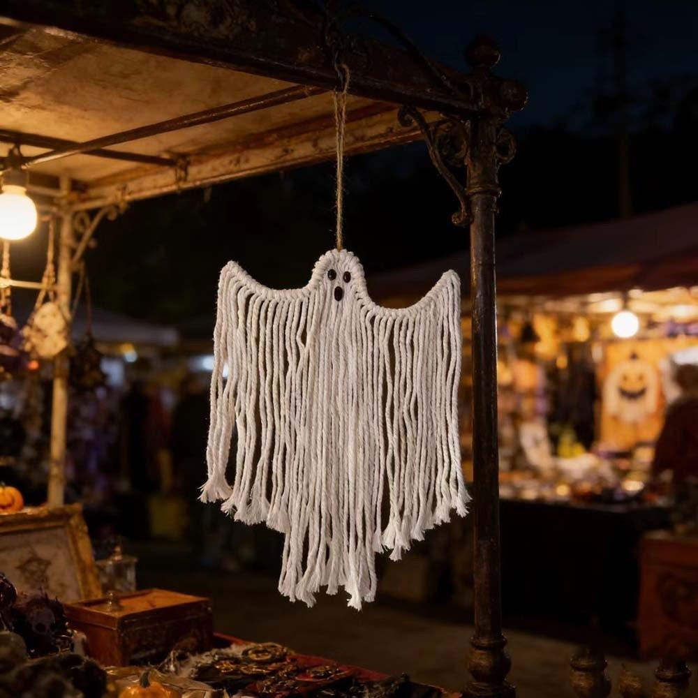 Cute Expression Woven Ghost Tapestry Woven Craft Cotton Rope Pendant Bat Wall Decor Home Party