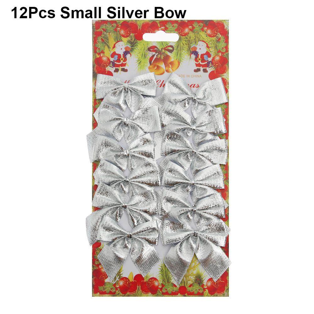 

Fashion Home Decor Party Decoration Xmas Ornament Wedding Supplies Christmas Tree Hanging Bowknot 12Pcs Small Silver Bow