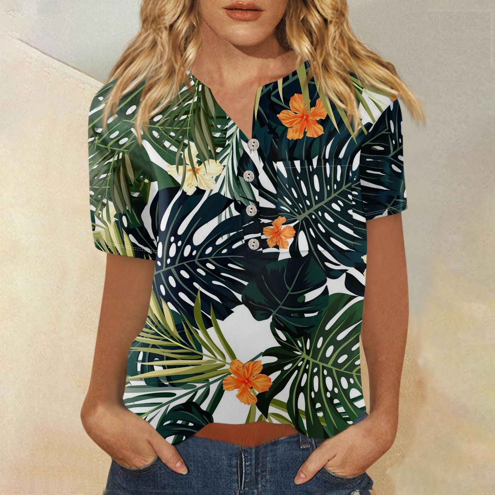 

Гавайская рубашка для женщин, модная повседневная рубашка с коротким рукавом и принтом на пуговицах, блузка S